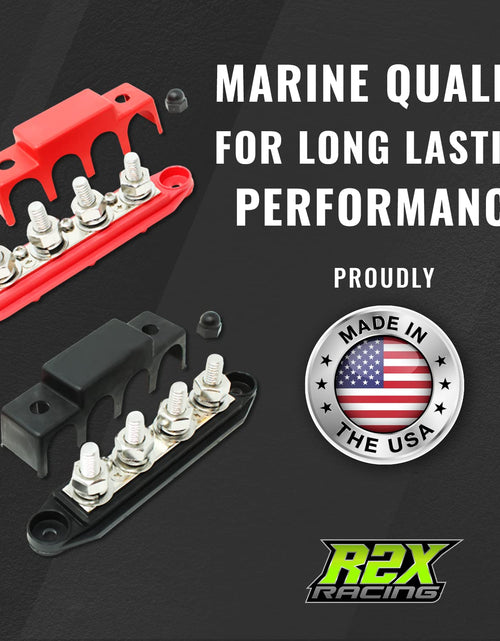 Load image into Gallery viewer, 4 Post Power Distribution Block Bus Bar Pair with Cover - Made in the USA - 250 Amp Rating – Marine Bus Bar, Automotive, and Solar Wiring – Battery Terminal Distribution Block - (Set of 2) (3/8”)
