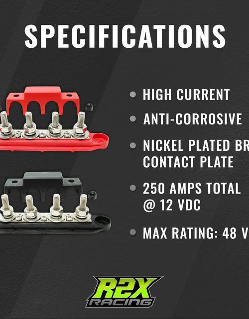 Load image into Gallery viewer, 4 Post Power Distribution Block Bus Bar Pair with Cover - Made in the USA - 250 Amp Rating – Marine Bus Bar, Automotive, and Solar Wiring – Battery Terminal Distribution Block - (Set of 2) (3/8”)
