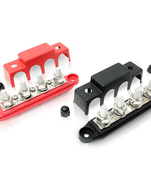 Load image into Gallery viewer, 4 Post Power Distribution Block Bus Bar Pair with Cover - Made in the USA - 250 Amp Rating – Marine Bus Bar, Automotive, and Solar Wiring – Battery Terminal Distribution Block - (Set of 2) (3/8”)
